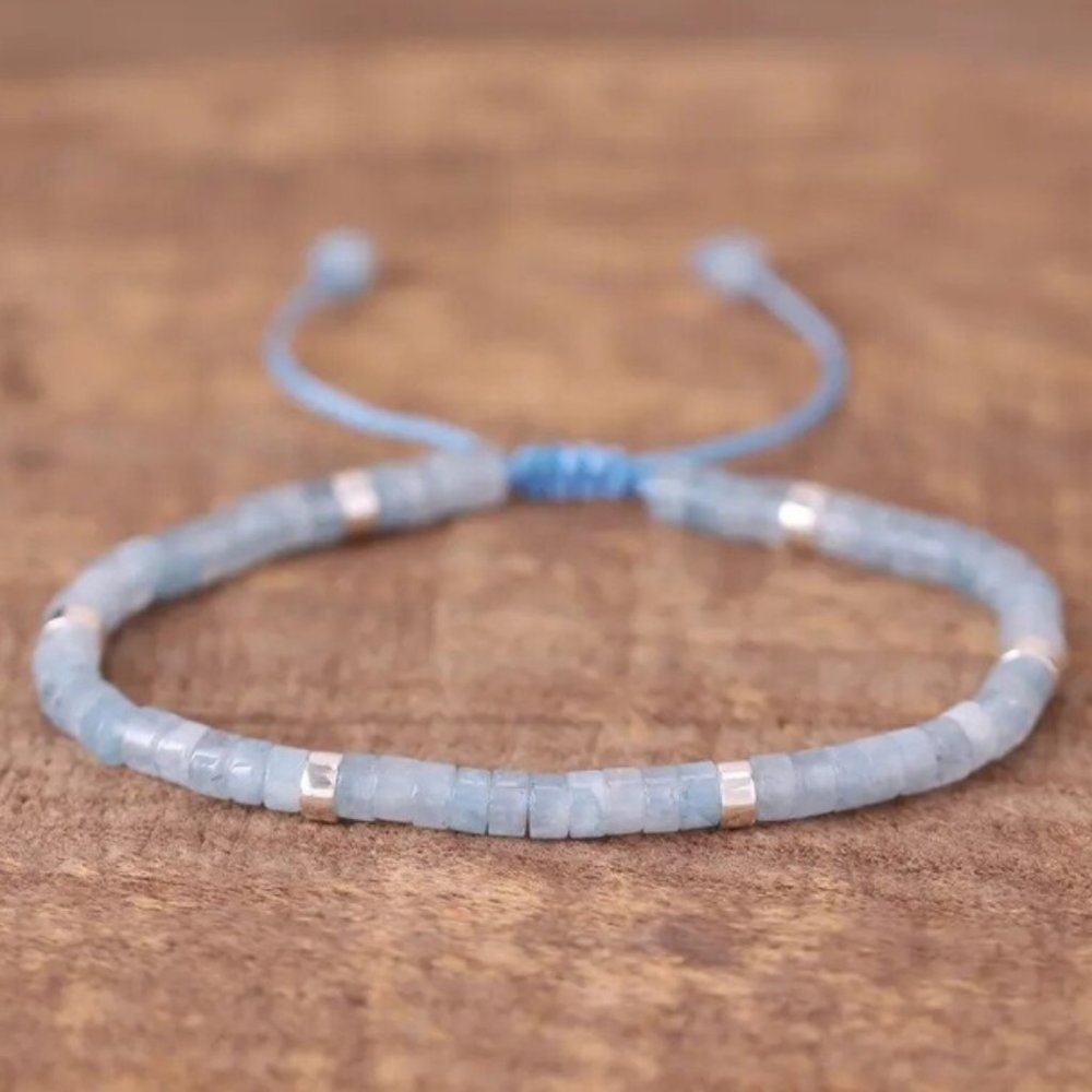 Aquamarine Handmade 4mm Beads Healing Balance Dainty Minimalist Women Bracelet